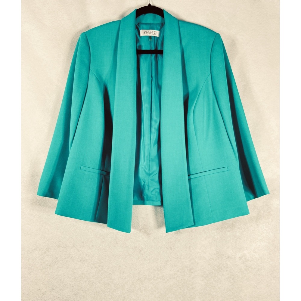 Kasper Jacket Women's 16W Aqua Green Open Blazer Long Sleeves Church Career NWOT